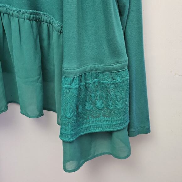 LOGO Lori Goldstein Open Front Cardigan Size XL Lace Sides Hem Long Sleeve Fairy - Picture 2 of 5